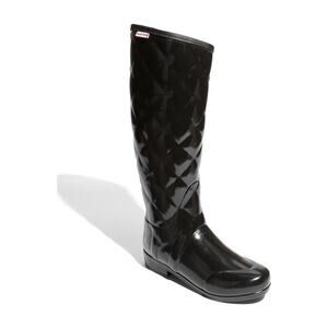 Hunter Regent Savoy Quilted Gloss Wellington Boots Black Waterproof Size 6